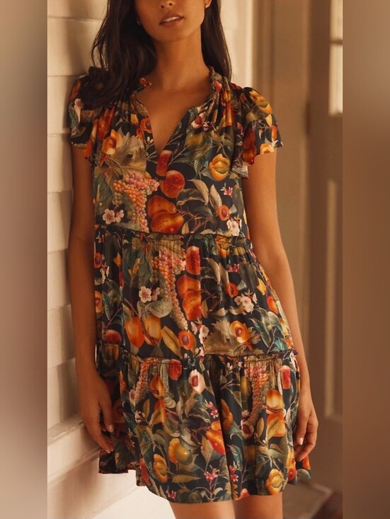 Anthropologie Dresses & Skirts - Anthropologie Floral & Fruit Tiered Mini Dress